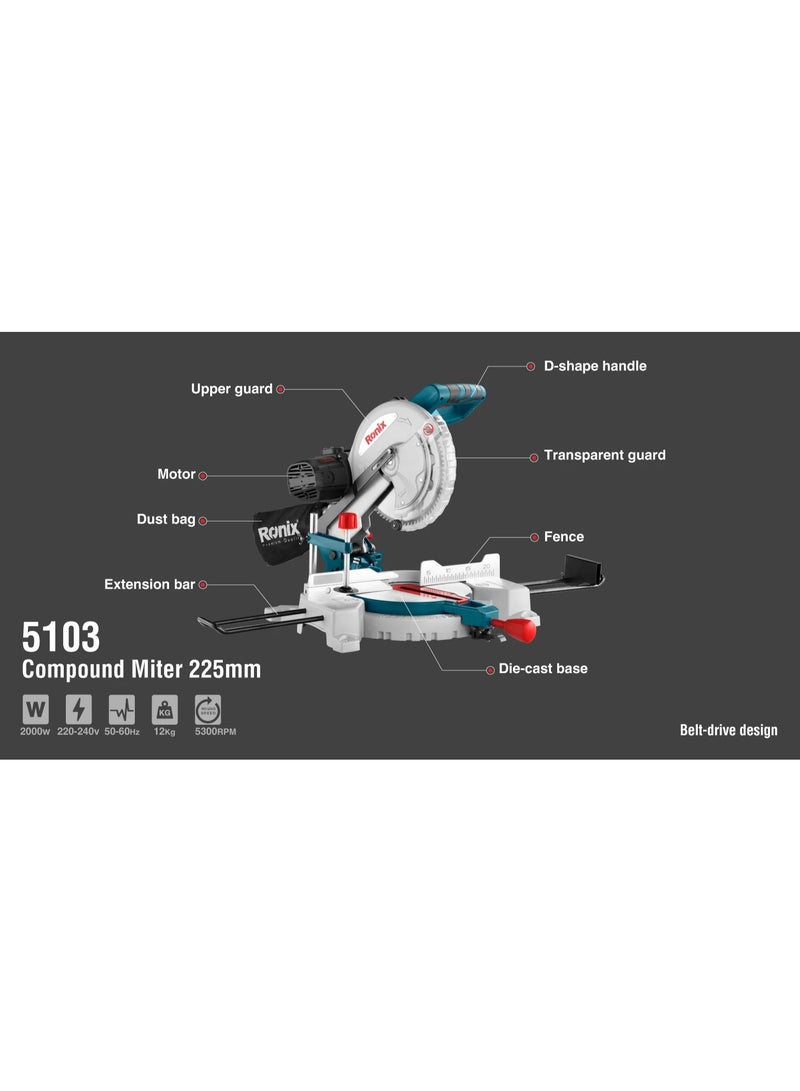 RONIX Compound Miter Saw 2000W-225mm #5103 - Image 4